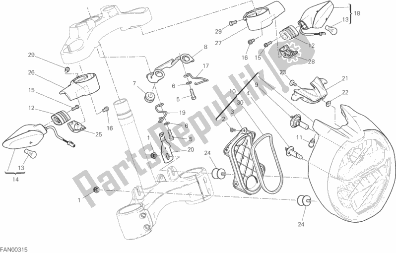 All parts for the Headlight of the Ducati Monster 797 Plus USA 2017